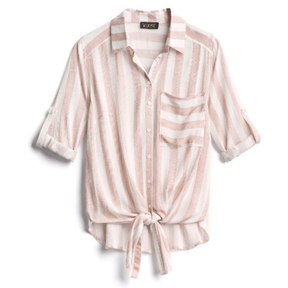 VIXBE striped tie front top size small women